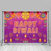 Aperturee - Candles Floral Purple Indian Happy Diwali Backdrop